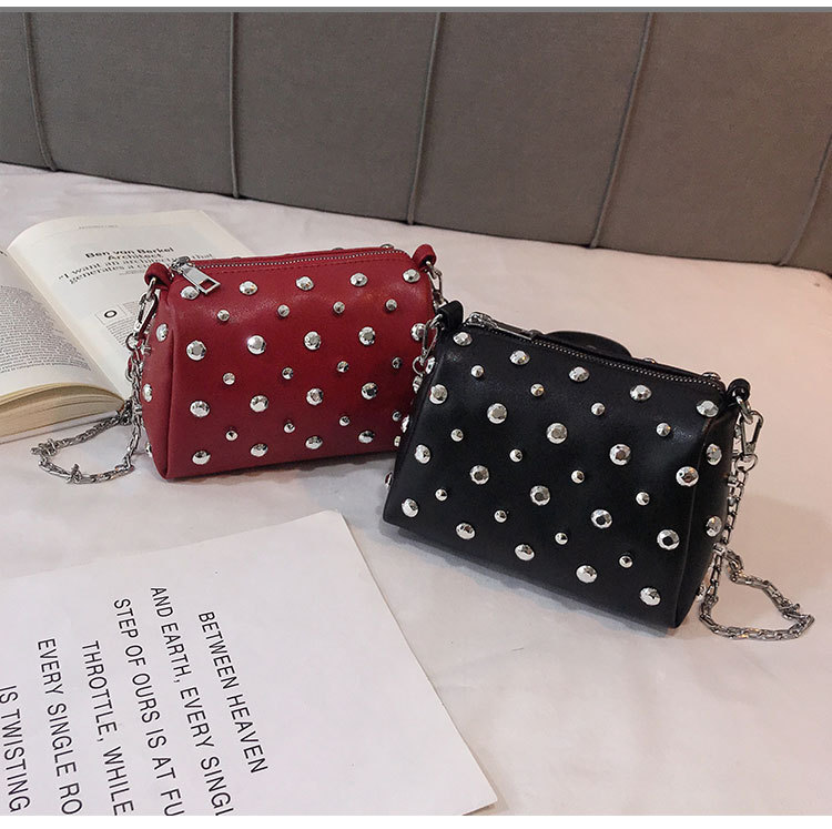 Fashion Black Soft Leather Rivet Drill Portable Messenger Bag,Handbags