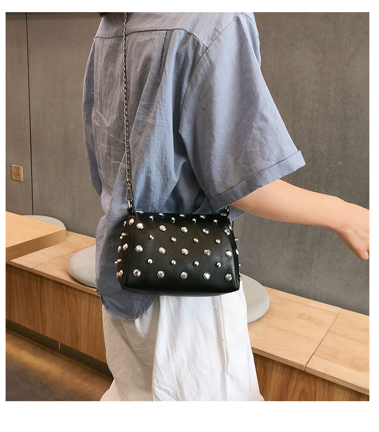Fashion Silver Soft Leather Rivet Drill Portable Messenger Bag,Handbags