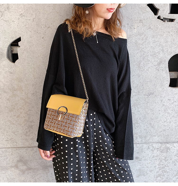 Fashion Black One-shoulder Chain Straw Bag,Messenger bags