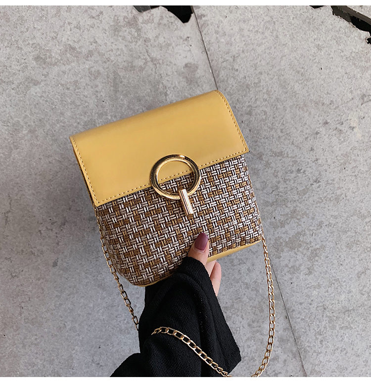 Fashion Yellow One-shoulder Chain Straw Bag,Messenger bags