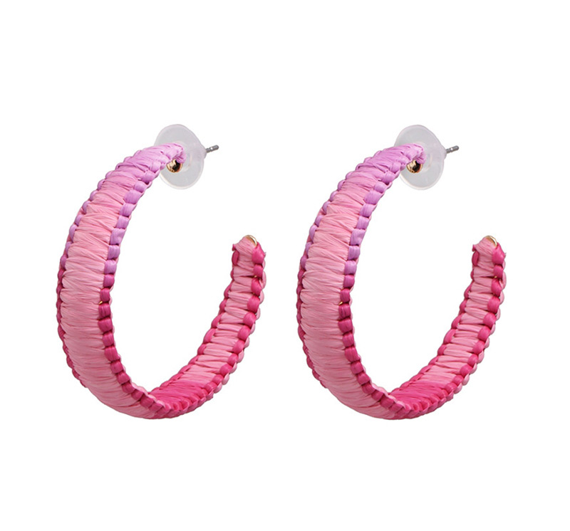 Fashion Pink Braided Lafite C-shaped Earrings,Drop Earrings