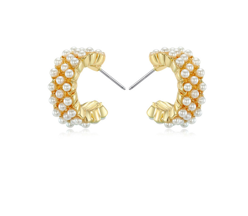 Fashion Golden Trumpet Open Round Pearl Earrings,Hoop Earrings