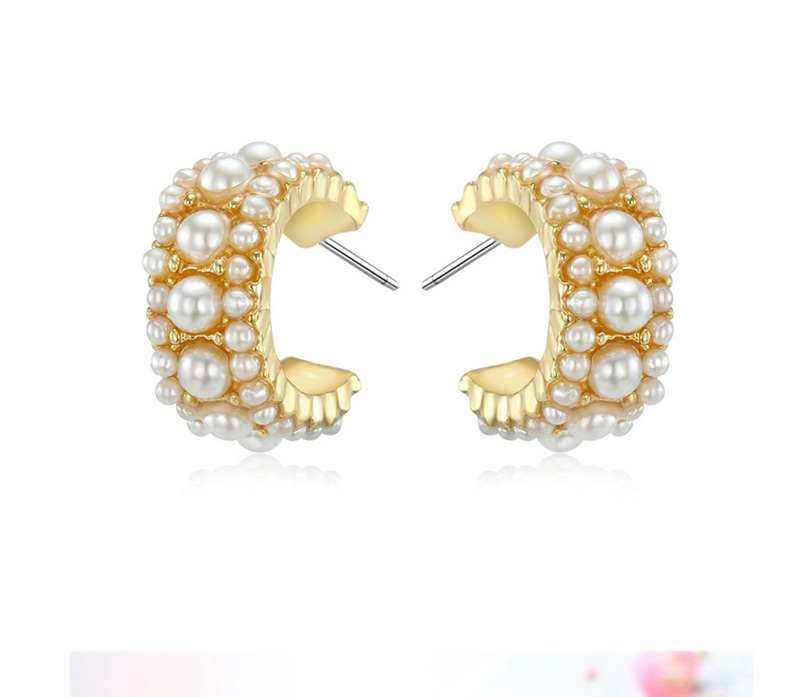 Fashion Golden Medium Open Round Pearl Earrings,Hoop Earrings