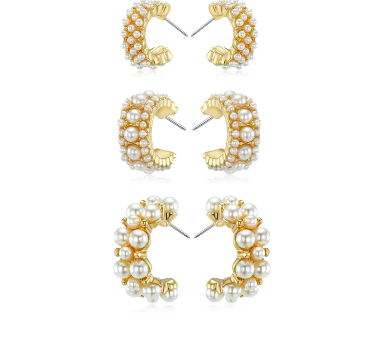Fashion Golden Medium Open Round Pearl Earrings,Hoop Earrings