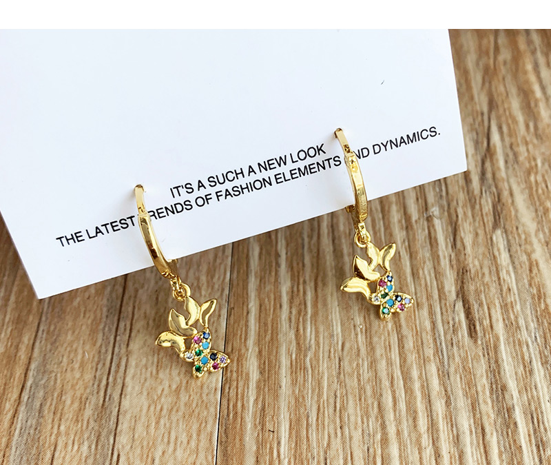 Fashion Gold Copper Inlay Zircon Butterfly Stud Earrings,Earrings