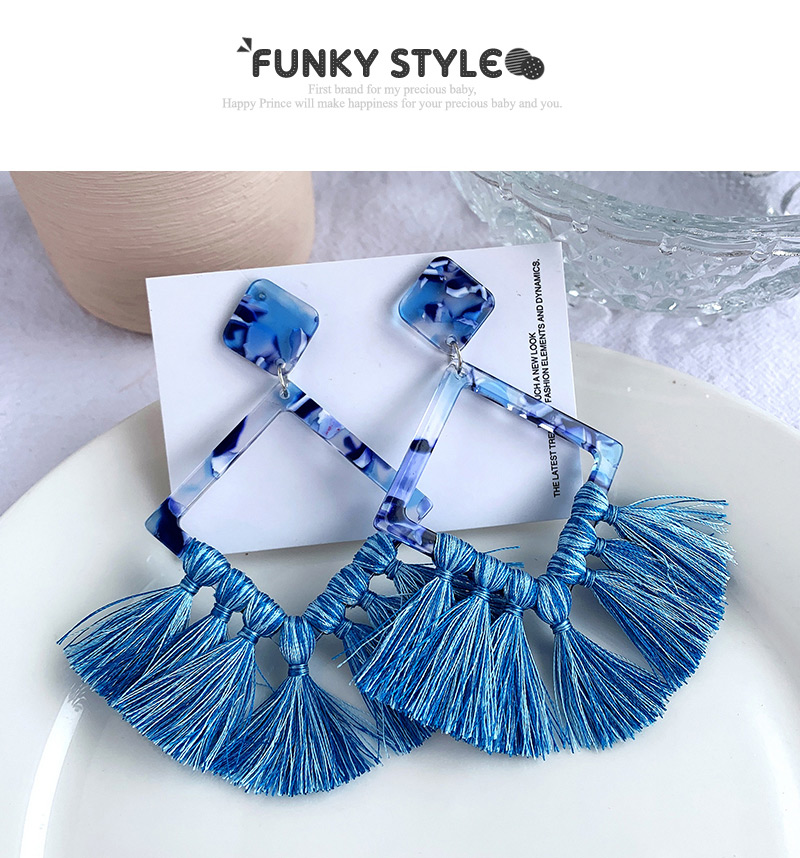 Fashion Blue Resin Square Tassel Earrings,Drop Earrings