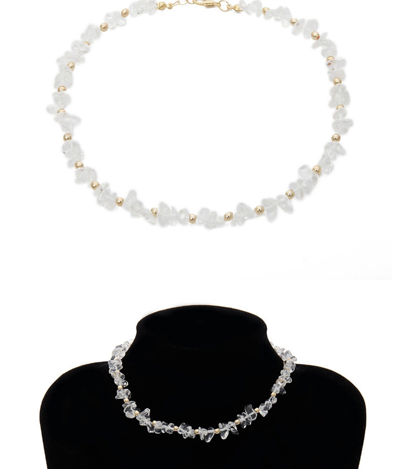 Fashion White Beaded Crystal Raw Stone Single Layer Necklace,Crystal Necklaces