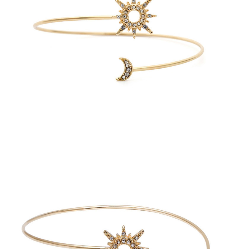 Fashion Gold Adjustable Inlaid Zircon Sun Moon Bracelet,Fashion Bangles