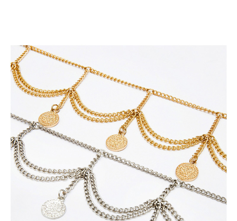 Fashion White K Multi-layered Embossed Coin Tassel Waist Chain,Body Piercing Jewelry