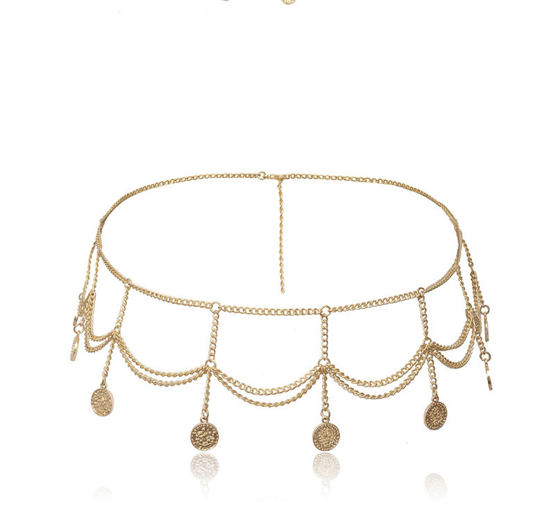 Fashion White K Multi-layered Embossed Coin Tassel Waist Chain,Body Piercing Jewelry