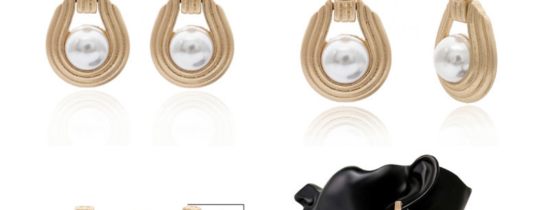 Fashion One Gold Double Round 1380 Geometric Pearl Earrings,Drop Earrings