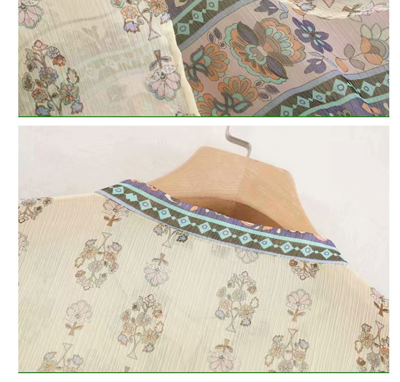 Fashion Cream Color Flower Printed Single-breasted Shirt,Hair Crown