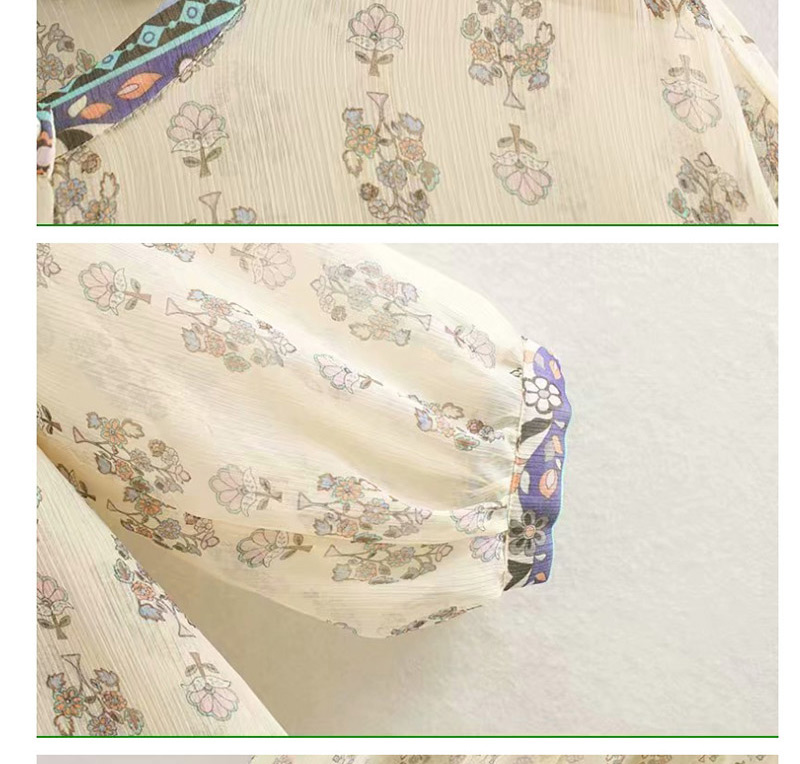 Fashion Cream Color Flower Printed Single-breasted Shirt,Hair Crown
