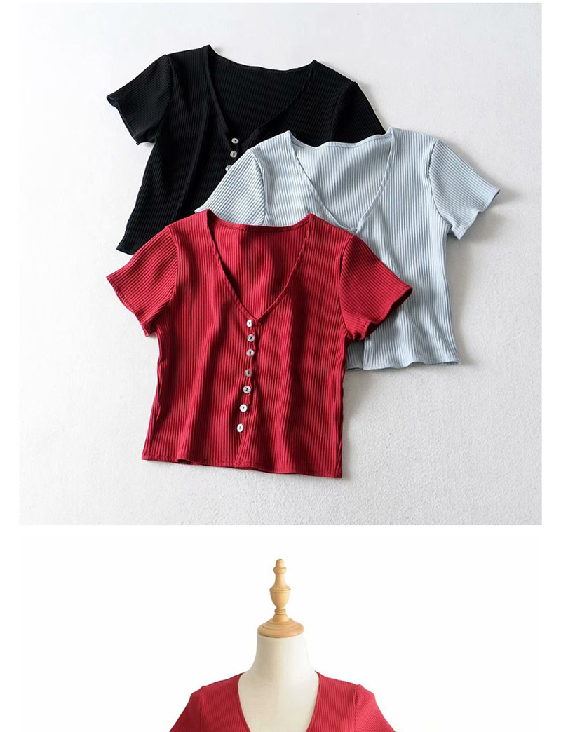 Fashion Red Solid Color Buttoned K-neck T-shirt,Hair Crown
