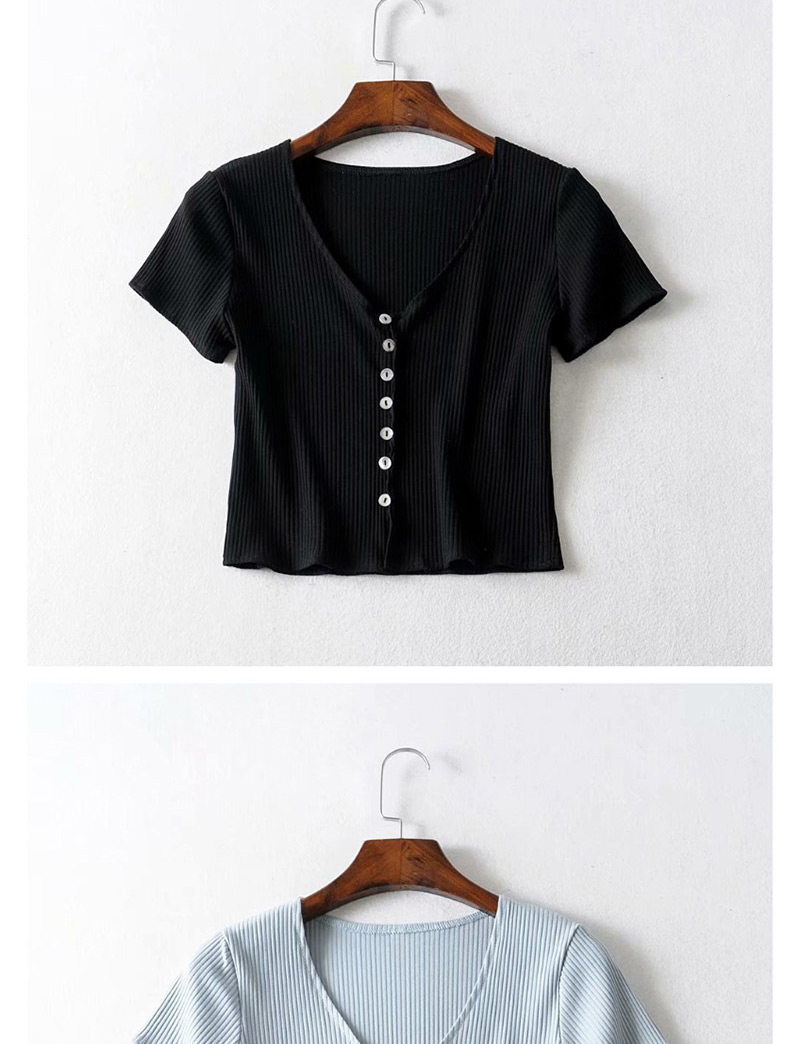 Fashion Black Solid Color Buttoned K-neck T-shirt,Hair Crown
