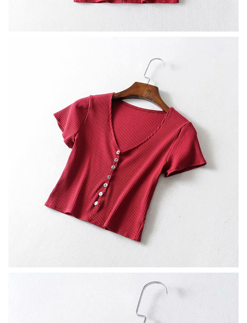Fashion Red Solid Color Buttoned K-neck T-shirt,Hair Crown