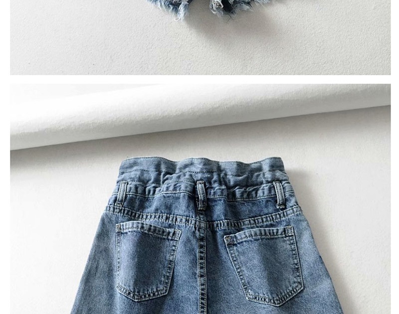 Fashion Blue Washed Raw Drawstring Denim Lace Shorts,Shorts
