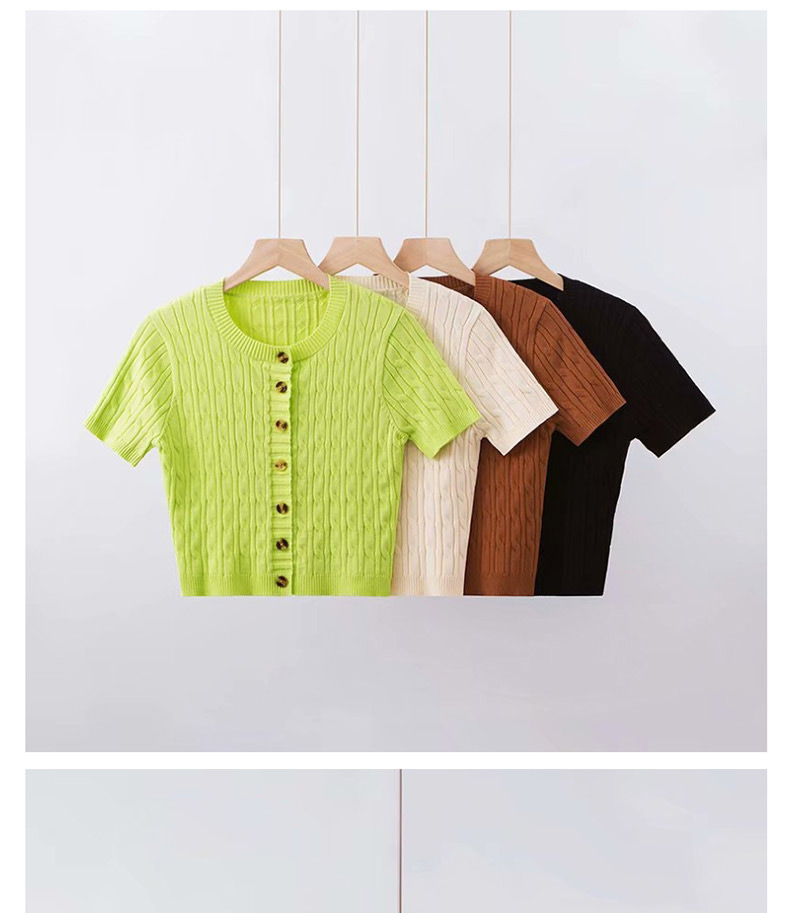 Fashion Brown Knitted Amber Button Cardigan T-shirt,Hair Crown
