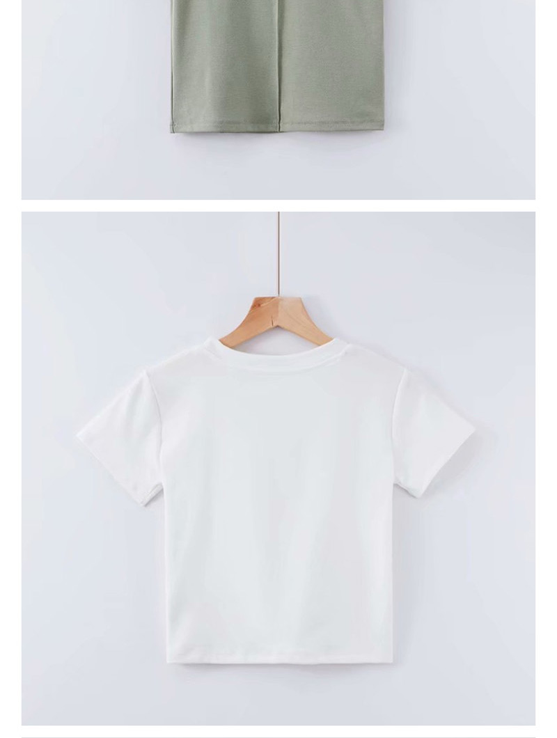 Fashion Bean Green Middle Pressure Line Solid Color T-shirt,Hair Crown