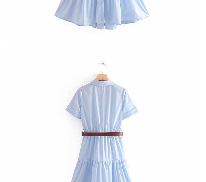Fashion Blue Single-breasted Lapel Lace-up Dress,Mini & Short Dresses