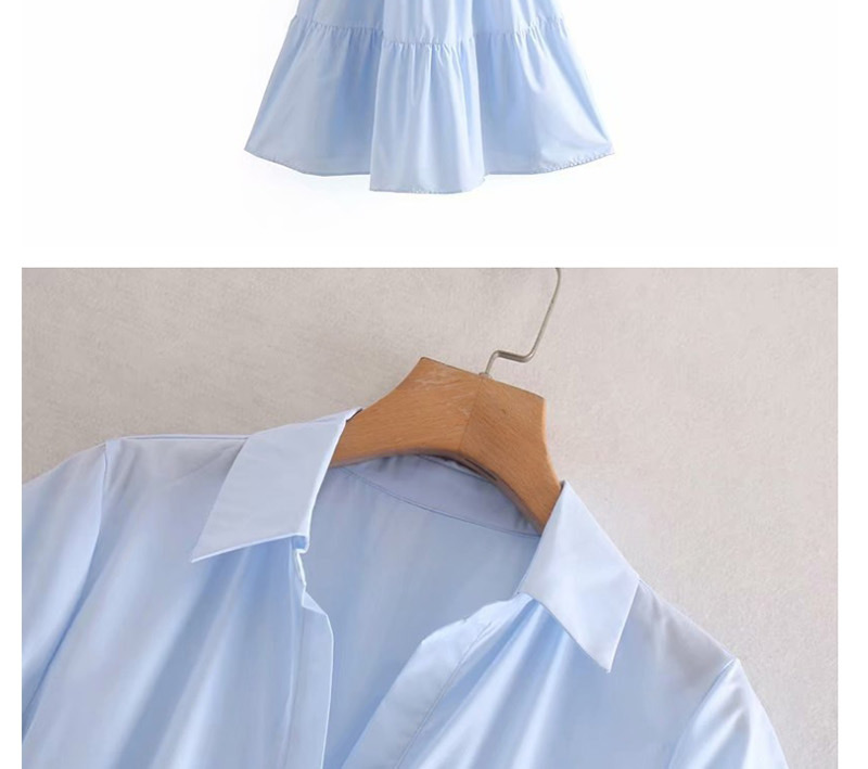 Fashion Blue Single-breasted Lapel Lace-up Dress,Mini & Short Dresses