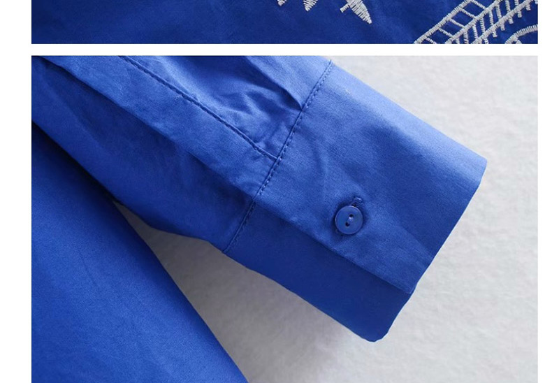 Fashion Blue Contrast Printed V-neck Shirt,Blouses