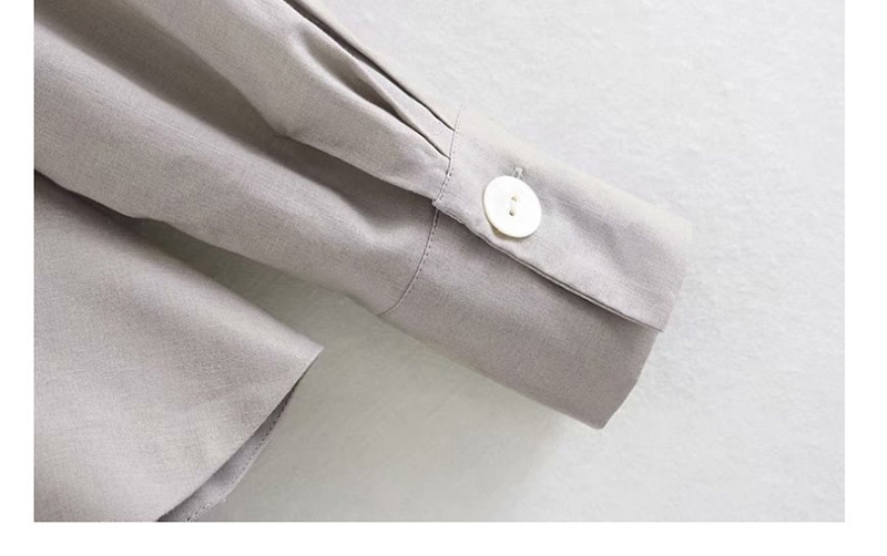 Fashion Gray Linen Belt V-neck Tie Shirt,Blouses