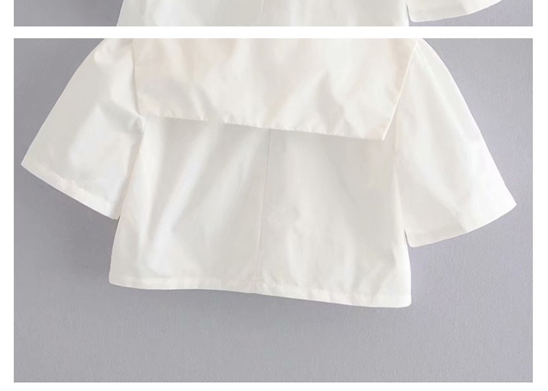Fashion White Large Lapel Single-row Metal Buckle Short Small Shirt,Blouses