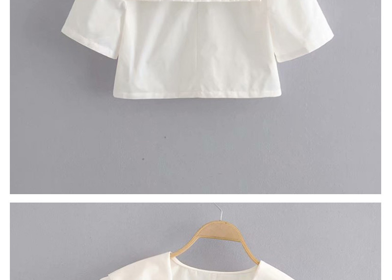 Fashion White Large Lapel Single-row Metal Buckle Short Small Shirt,Blouses