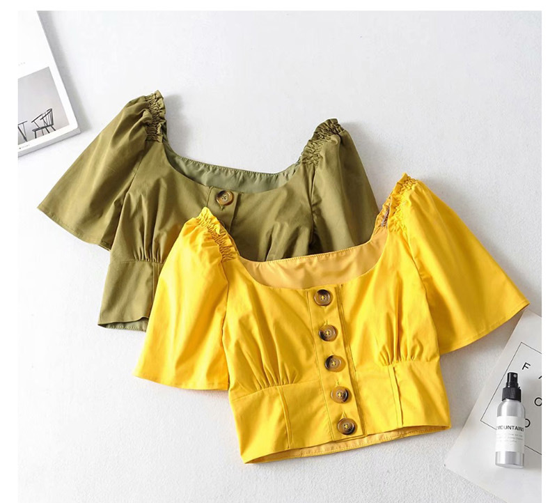 Fashion Yellow Single-breasted Square Collar Shirt,Blouses