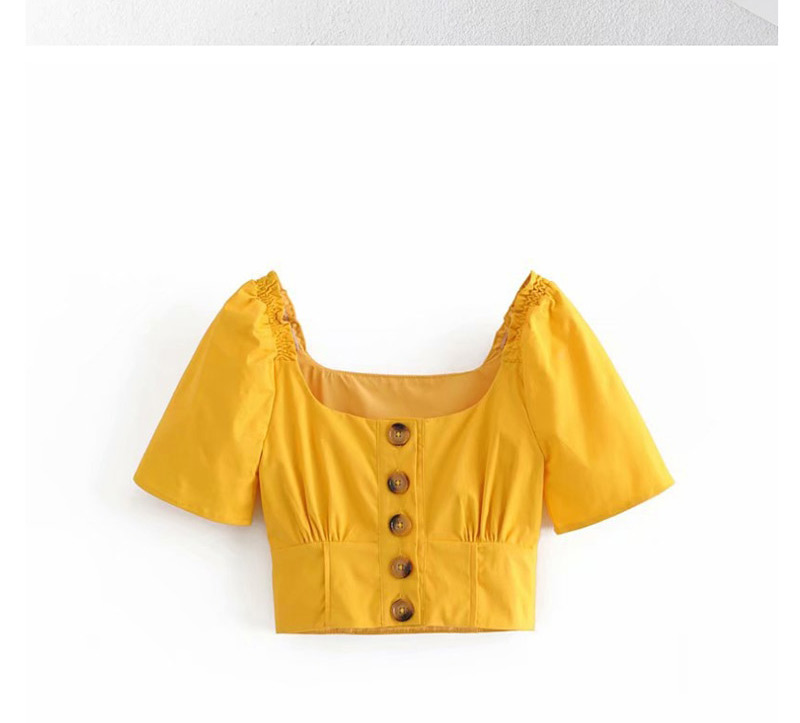Fashion Yellow Single-breasted Square Collar Shirt,Blouses