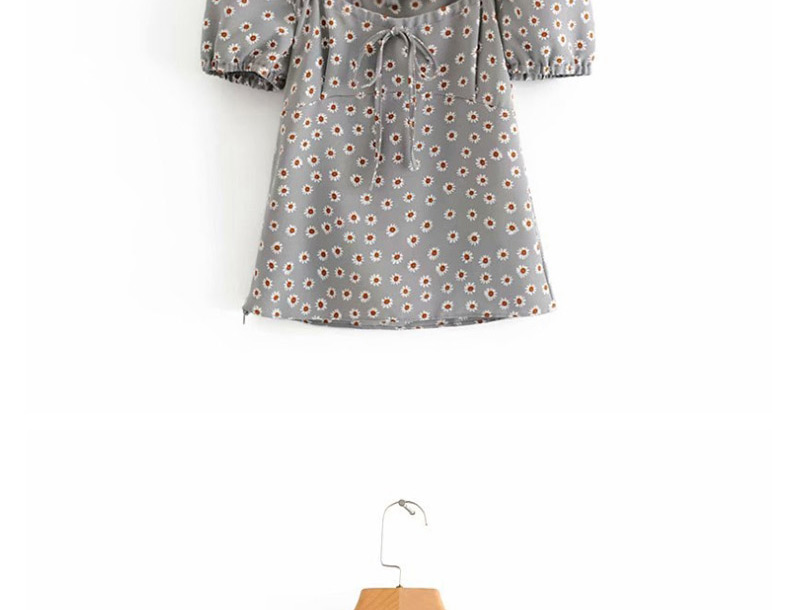 Fashion Pink Daisy Printed Lace-up Short-sleeved Shirt,Blouses