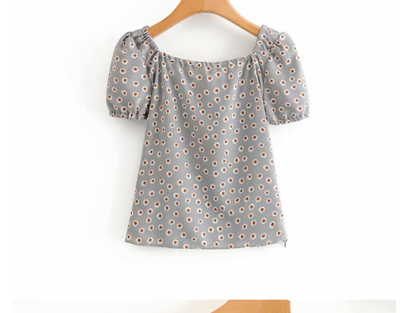 Fashion Pink Daisy Printed Lace-up Short-sleeved Shirt,Blouses
