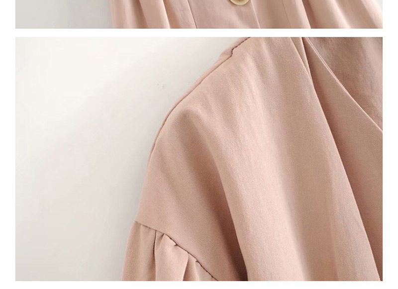 Fashion Naked Pink Single Row Button Lantern Sleeve V-neck Dress,Mini & Short Dresses