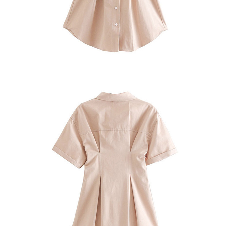 Fashion Light Khaki Button Lapels Denim Dress,Mini & Short Dresses