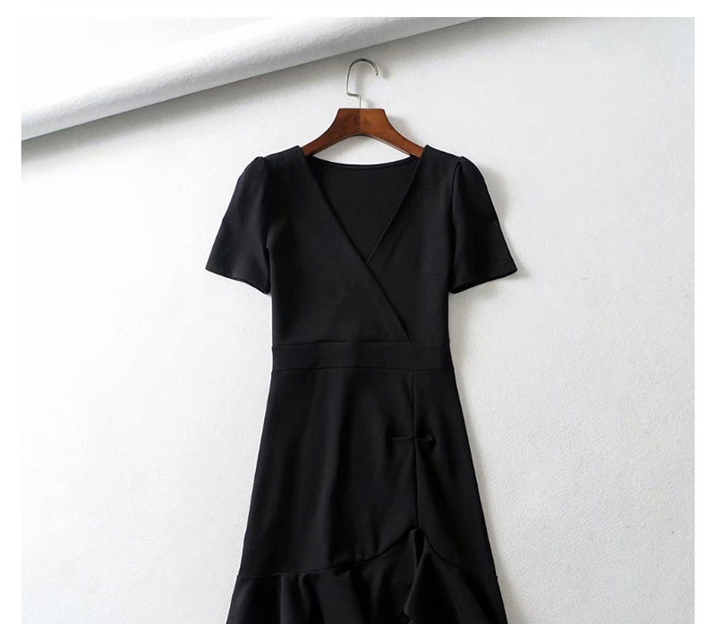 Fashion Black Ruffled V-neck Irregular Dress,Mini & Short Dresses