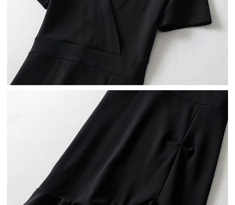 Fashion Black Ruffled V-neck Irregular Dress,Mini & Short Dresses