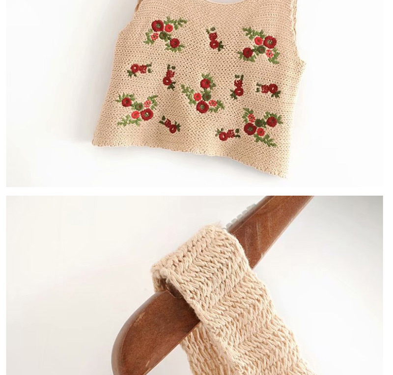 Fashion Khaki Rose Pattern Crochet Suspender Top,Blouses