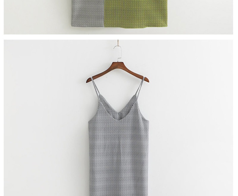 Fashion Gray Textured Sling V-neck Split Dress,Long Dress