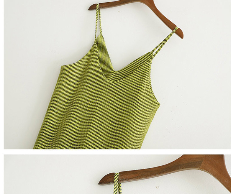Fashion Green Textured Sling V-neck Split Dress,Long Dress