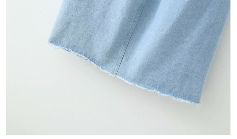 Fashion Blue Single-breasted Strap Denim Skirt,Long Dress