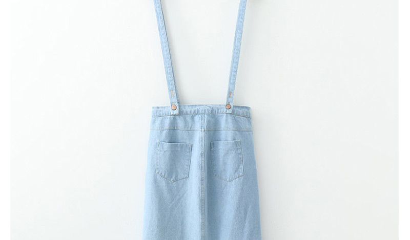 Fashion Blue Single-breasted Strap Denim Skirt,Long Dress