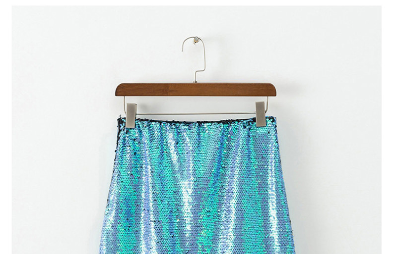 Fashion Blue Sequined Stitching Skirt,Skirts