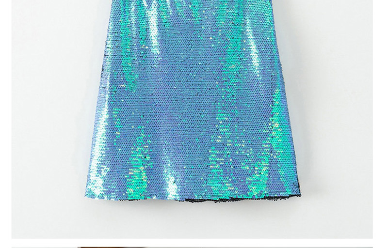 Fashion Blue Sequined Stitching Skirt,Skirts