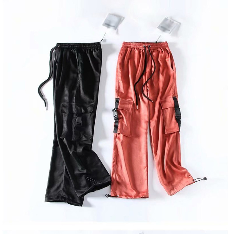 Fashion Black Silk Glossy Overalls,Pants