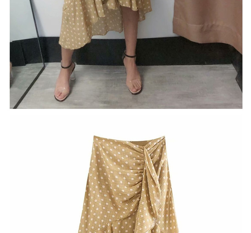 Fashion Yellow High-waisted Ruffled Ruffled Wave Point Fishtail Skirt,Skirts