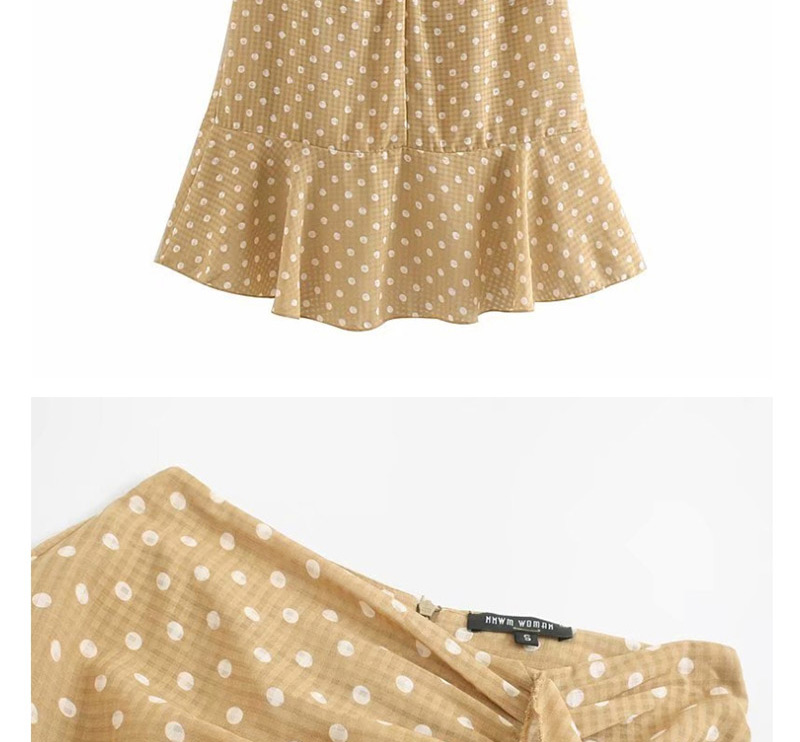 Fashion Yellow High-waisted Ruffled Ruffled Wave Point Fishtail Skirt,Skirts