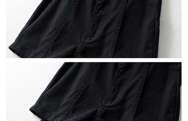 Fashion Black Washed Back Strap Denim Shorts,Shorts