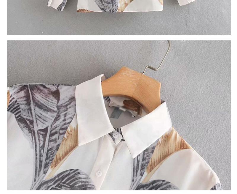 Fashion White Flower Print Long Sleeve Shirt,Blouses