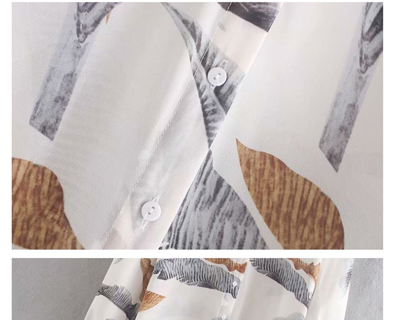 Fashion White Flower Print Long Sleeve Shirt,Blouses